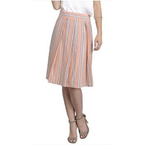 Pink and White Cotton Striped and Pleated Flared Full Skirt Size Small - Hey Viv